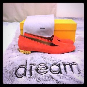 Fendi orange studded loafers - lightly worn